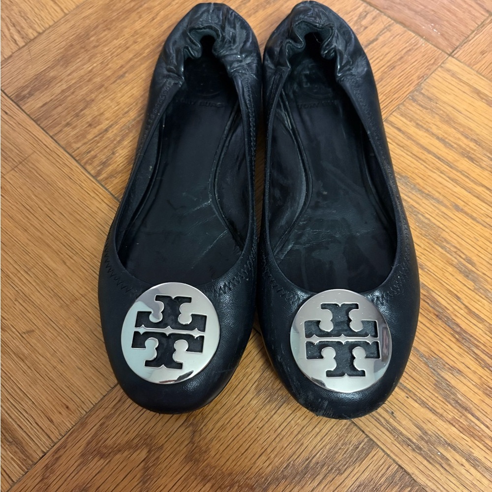 Tory Burch Black Ballet Flats with Signature Medallion